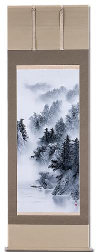 水墨山水 中沢勝 尺八立 肉筆！ 山水画 - 掛け軸（掛軸）販売通販なら