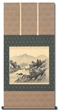 水墨山水 林春雪 （尺八横）肉筆！ 山水画 - 掛け軸（掛軸）販売通販