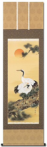 松上鶴 前川峰水 (尺五立）肉筆！ 開運画 - 掛け軸（掛軸）販売通販