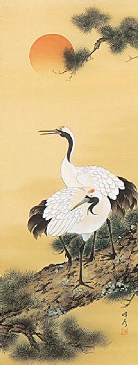 松上鶴 前川峰水 (尺五立）肉筆！ 開運画 - 掛け軸（掛軸）販売通販