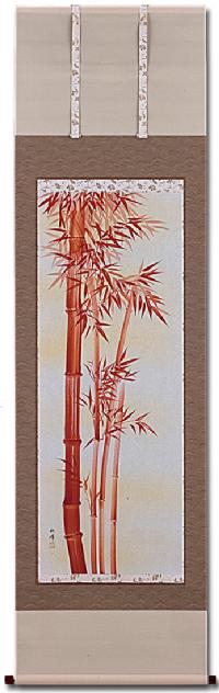 朱竹 五十川秋峰 （尺五立）肉筆！ 花鳥画 - 掛け軸（掛軸）販売通販