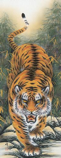 猛虎 西村岳峰 尺五立 肉筆！ 虎 - 掛け軸（掛軸）販売通販なら掛け軸