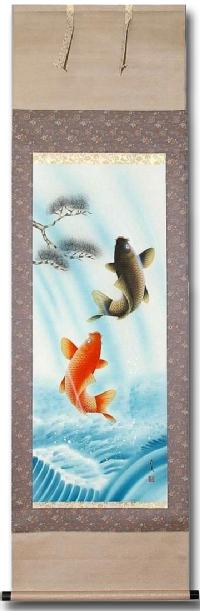 大西南渓 夫婦鯉の瀧昇り 尺五立！ 昇り鯉 - 掛け軸（掛軸）販売通販
