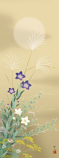 月に秋草 浮田秋水 尺五立【特価】日本製 秋 - 掛け軸（掛軸）販売通販