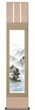 彩色山水 田中翠堂「尺五立」肉筆！ 山水画 - 掛け軸（掛軸）販売通販