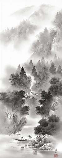 悠景山水 伊藤渓山 （尺五）【全品送料無料】 日本製 山水画 - 掛け軸