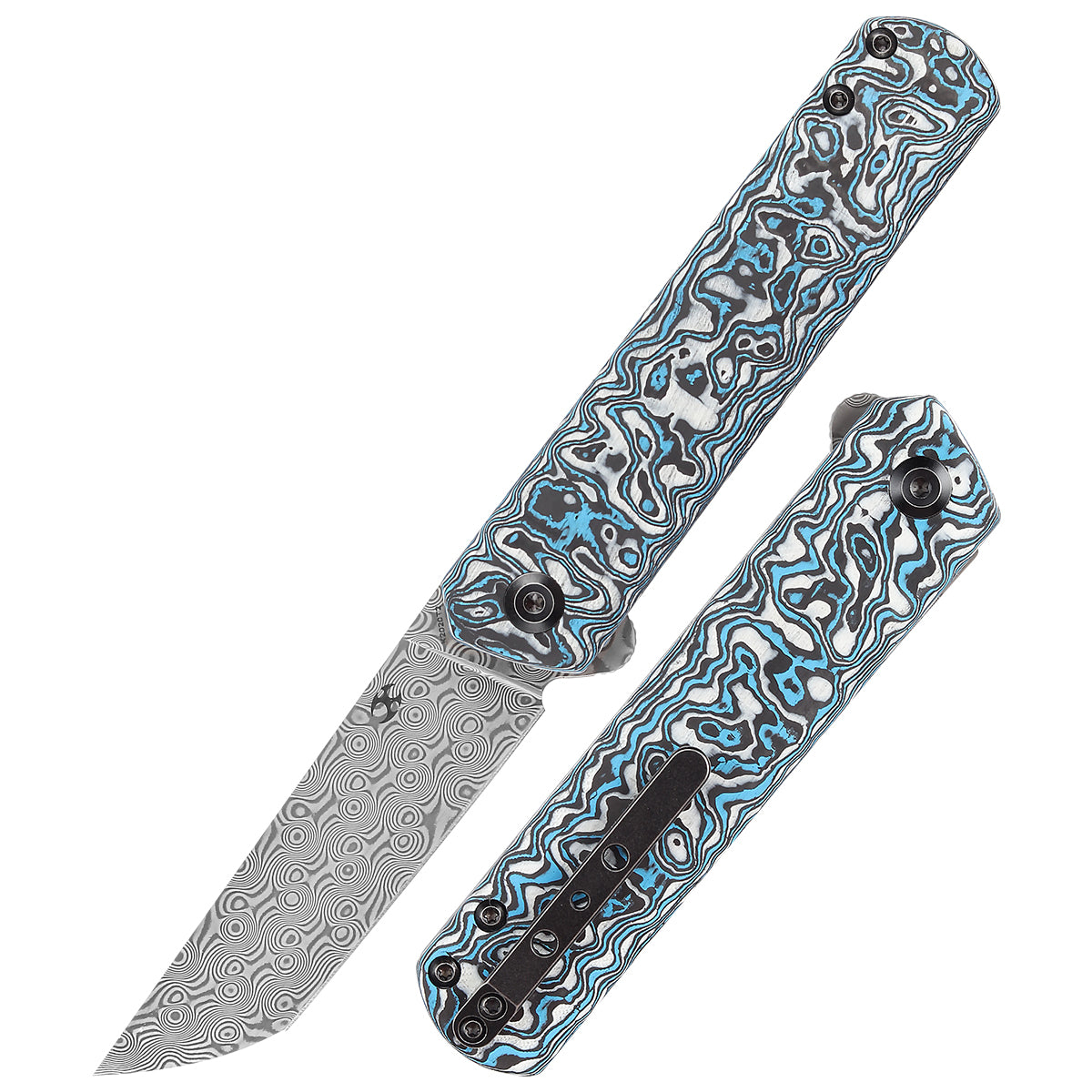 KANSEPT Foosa Slip Joint/Flipper Knife Blue White Carbon Fiber