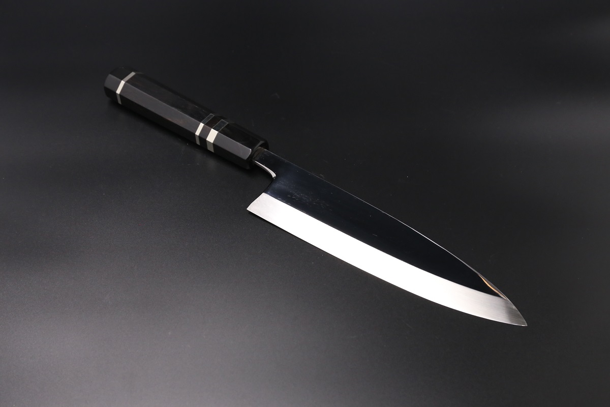 相出刃 V金10号 210mm 全鋼本焼 平鏡面 黒檀柄 鞘付き-歌舞伎ナイフ