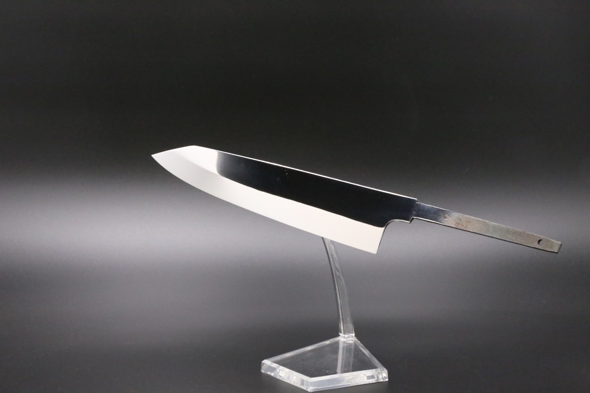 勘所切付 V金10号 210mm 両刃しのぎ有 全鋼本焼 全鏡面 黒檀柄-歌舞伎