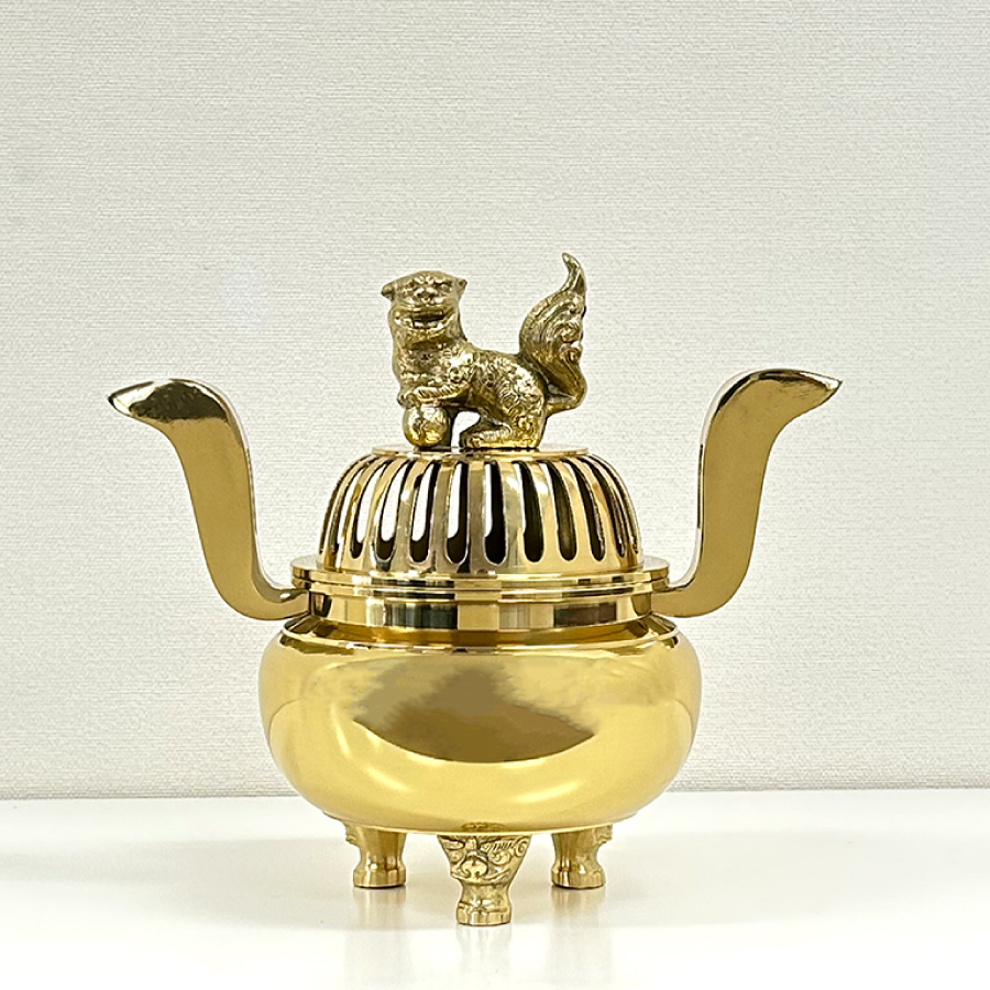 大特価 半額セール 中口獅子掛 香炉 6寸 磨き 寺院用 仏具 寺院仏具