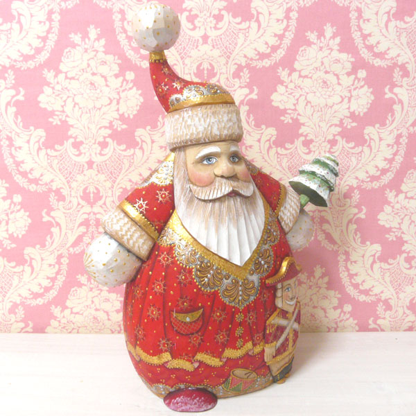 木彫りのラグジュアリーなサンタクロース オブジェ