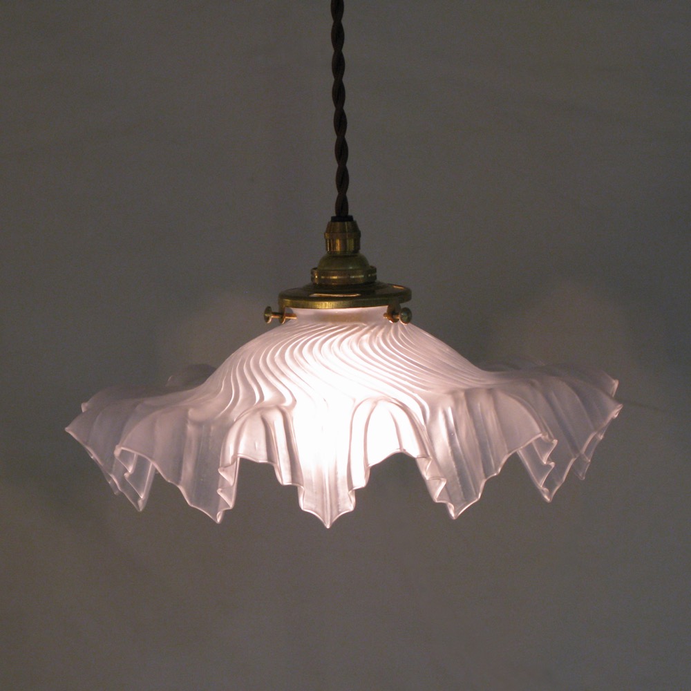 フランス アンティーク フロストガラスシェード ペンダントランプ