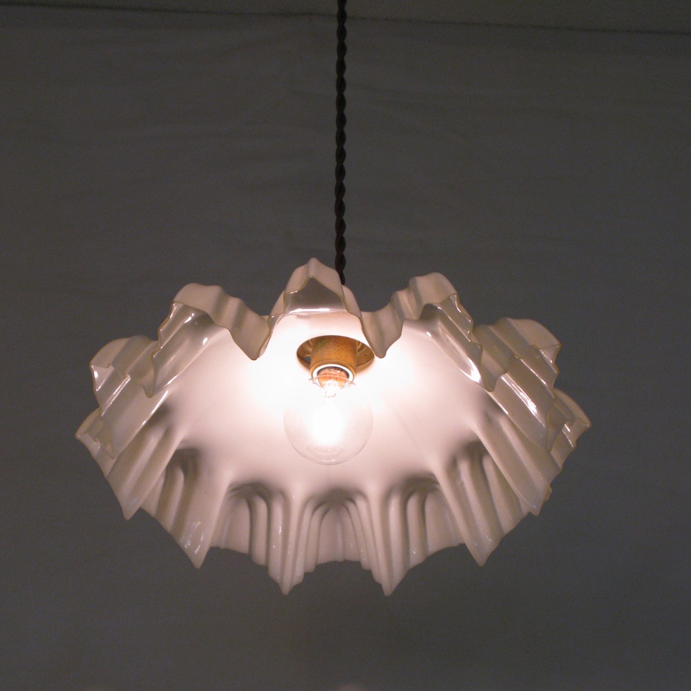 フランス アンティーク フリルガラスシェード ペンダントランプ | キヤ