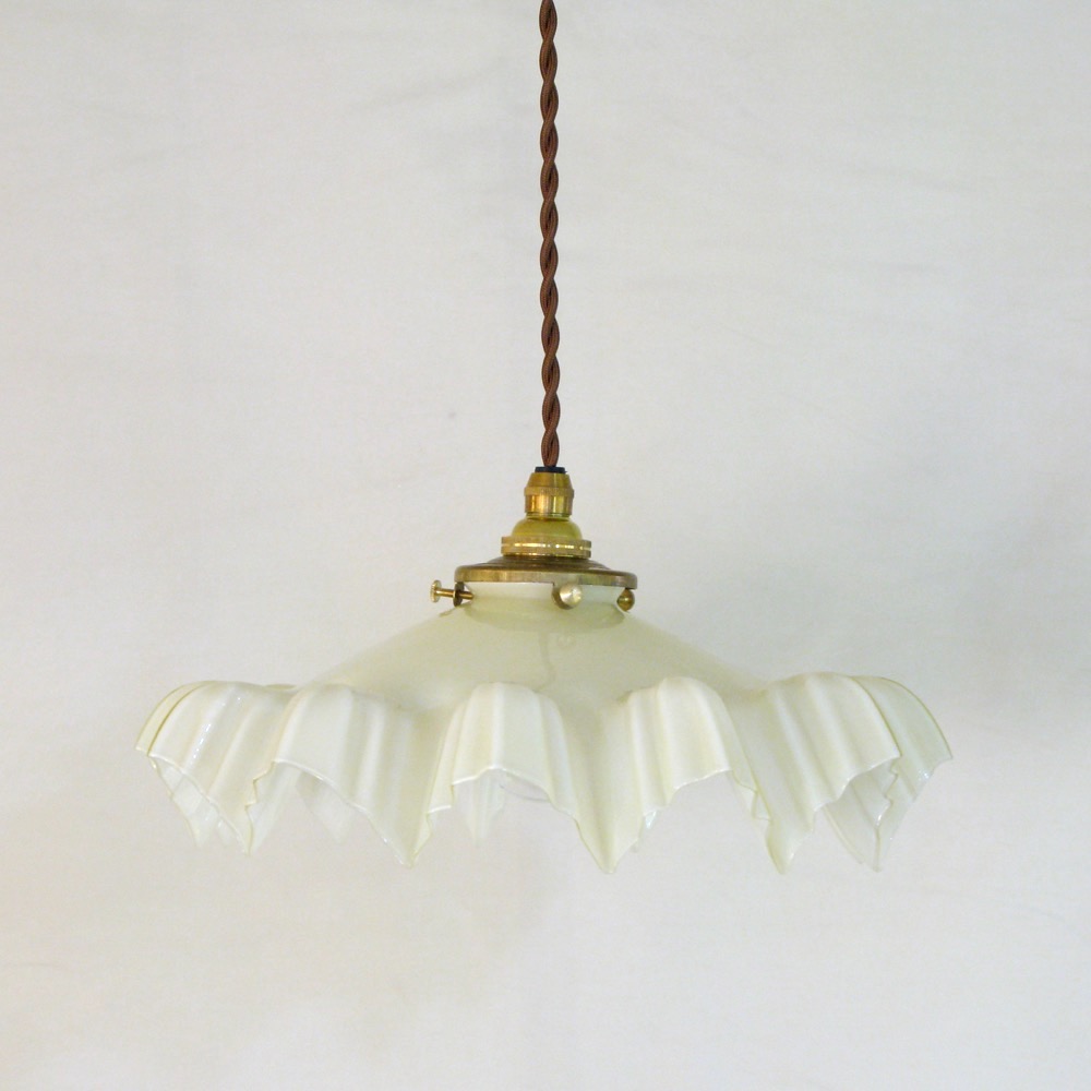 フランス アンティーク フリルガラスシェード ペンダントランプ | キヤ