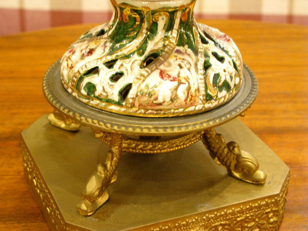 イタリア ヴィンテージ カポディモンテ ハンドペイント テーブルランプ