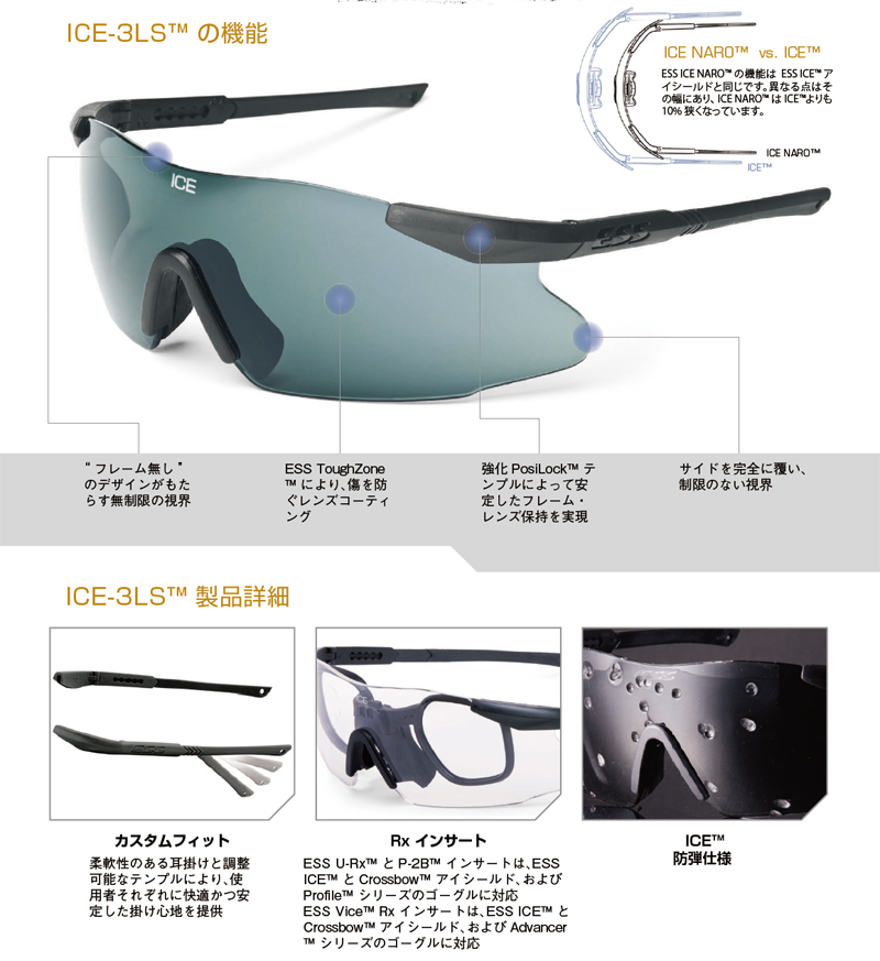 ESS レンズの取り換え可能な防弾アイシールド・ICE3(アイス スリー)