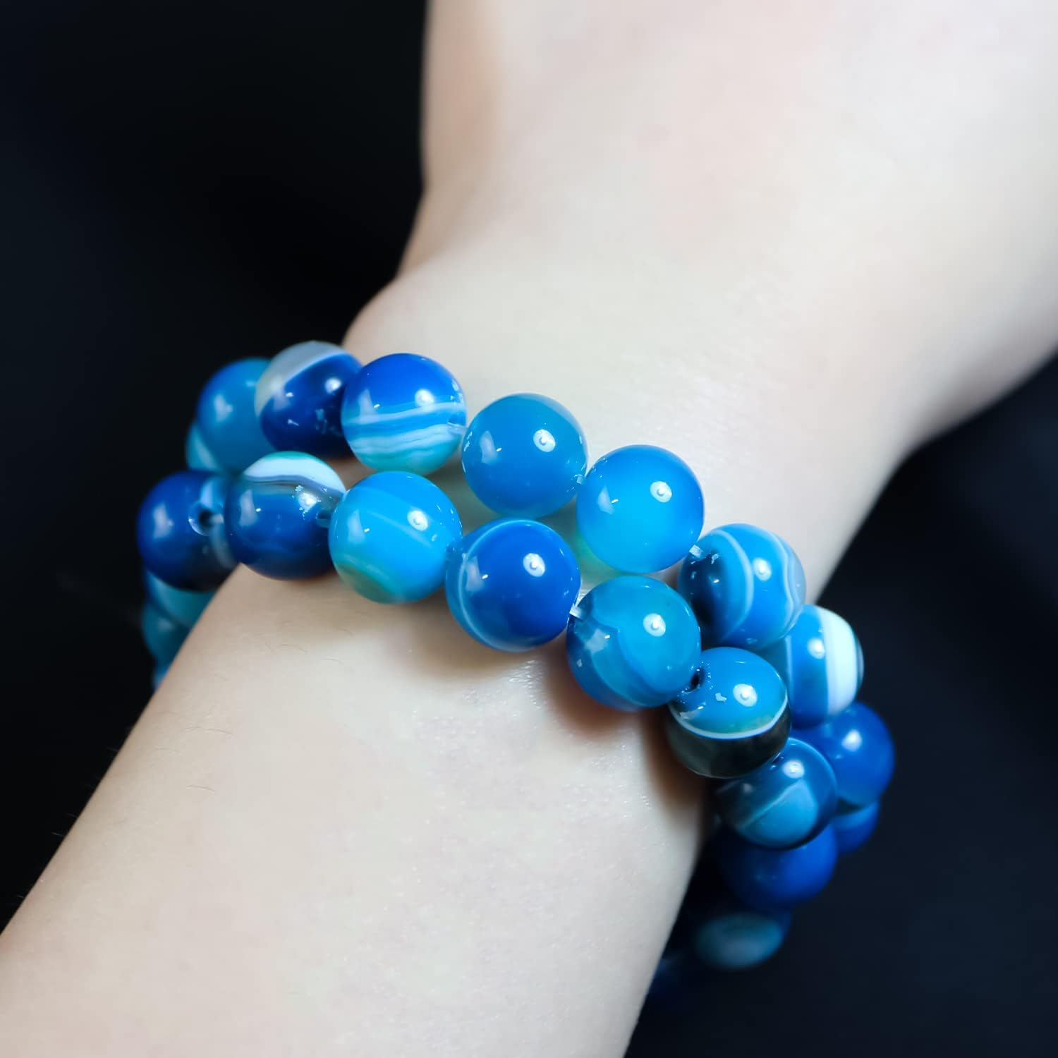 天然石】青めのう（ブルーアゲート） ブレスレット用 ビーズ 一連 10mm