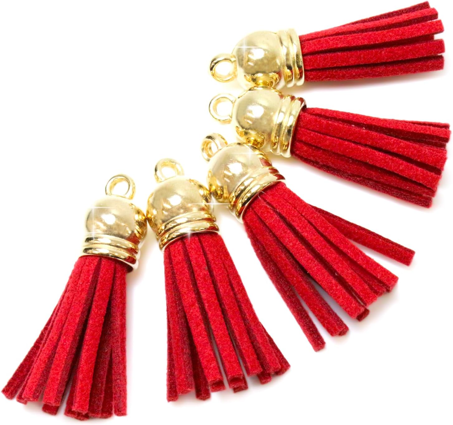 タッセル チャーム カン付【レッド】5本セット スエード 手芸 装飾