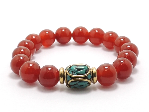 翡翠 チベット仏教 手作り 赤と緑のビーズブレスレット