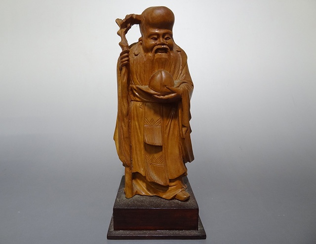 木彫 寿仙人 唐木 黒檀 年代物 木彫 寿仙人 唐木 黒檀 年代物