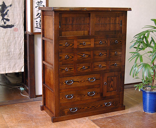 和家具｜水屋 茶の間箪笥（タモ無垢・収納家具）