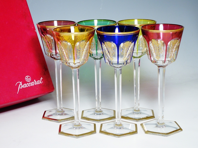 バカラ エンパイア 色被せ カラー ホックワイングラス 六客セット