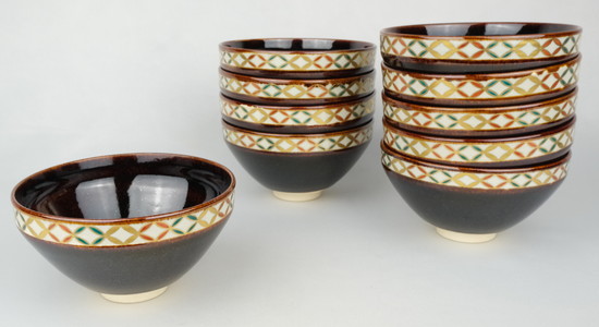 栗山園オンライン通販部 / 【出物】 天目色絵七宝つなぎ画数茶碗 10