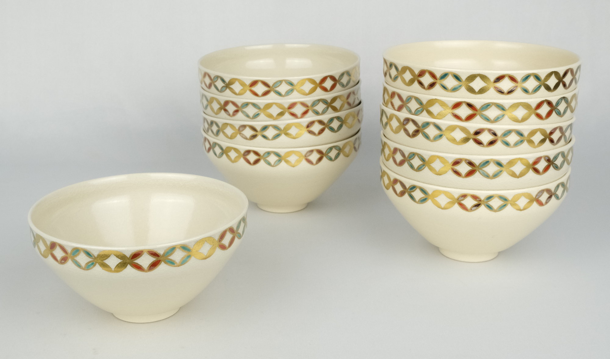 栗山園オンライン通販部 / 【出物】 天目色絵七宝画茶碗 拾個 （数茶碗