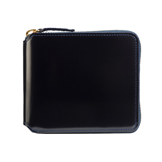 コードバン つや有り ラウンド二つ折り財布 小銭入れ付き （ネイビー