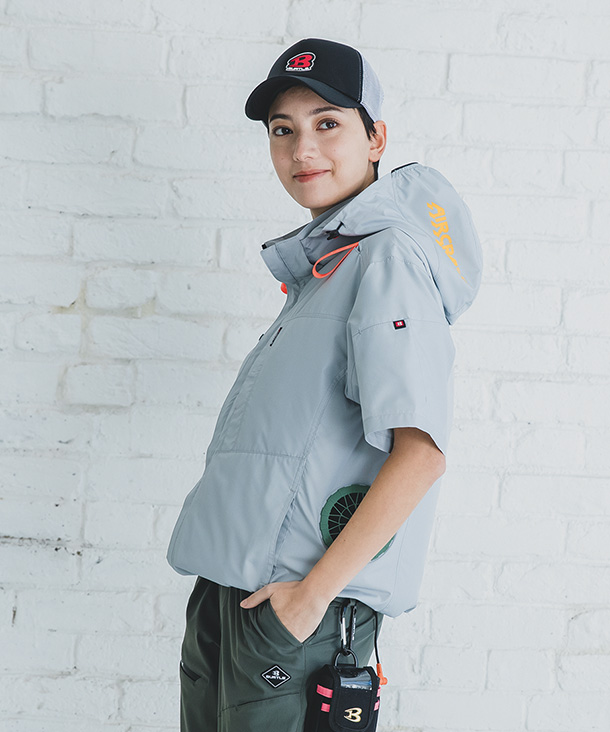 BURTLE ファン付ウエア AIR CRAFT 半袖ブルゾン(着脱可能フード付