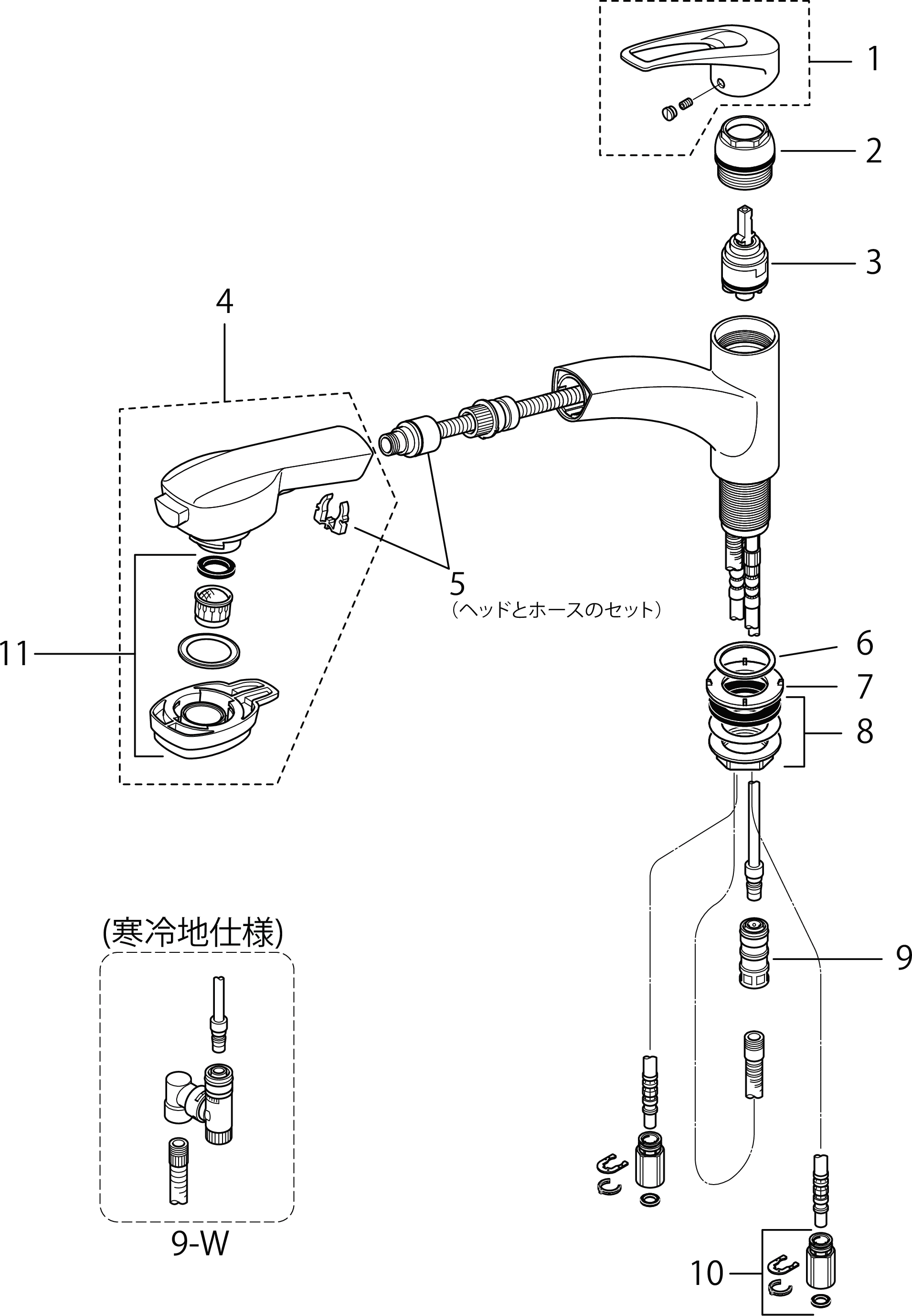 シングルレバー式シャワー付混合栓：FB276GK8｜キッチン用水栓：台付1