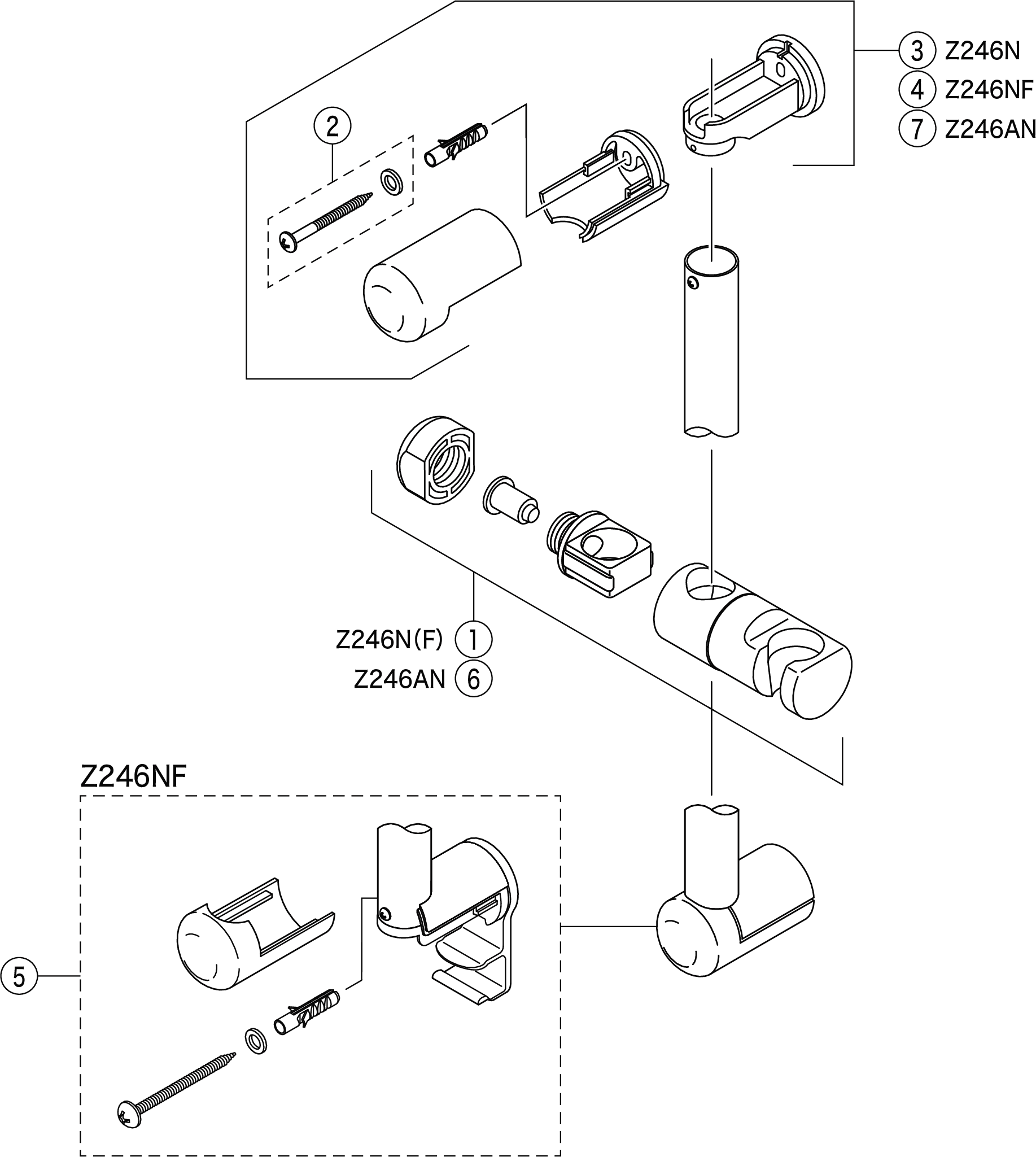 ホースフック付スライドバー（1m）メッキ：Z246NF｜パーツ：スライド