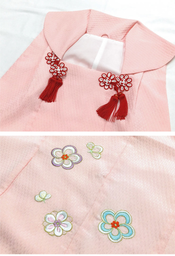 被布コート 7才用 大きいサイズ 七五三 ピンク 梅 刺繍 201116-3