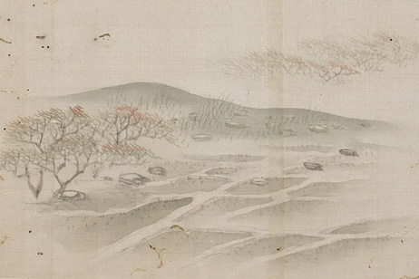 色紙水彩画 福岡県太宰府 都府楼跡 作者不詳ですがサイン在 色紙水彩画