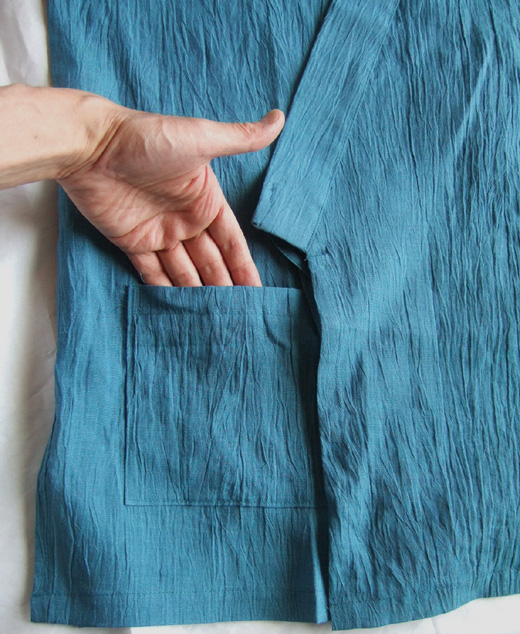 マリンブルーの色が夏に映える、近江ちぢみ本麻作務衣 L寸