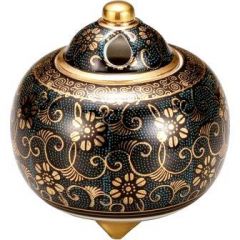 香炉/香立て》九谷焼香炉：ダマシン山水（木箱付・送料サービス）