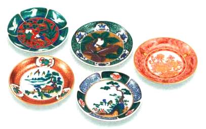 九谷焼・絵皿》 九谷焼小皿揃 歴代画風絵変りC（食器・平木箱入／送料