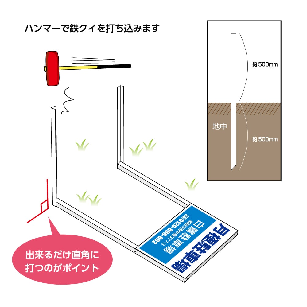 脚付木枠・鉄クイセット（600×450mm用） | 駐車場看板.com