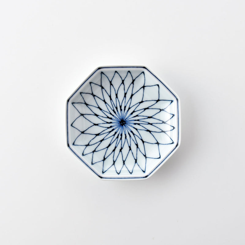 染付地紋 八角取皿 網目 | 白山陶器直営オンラインストア