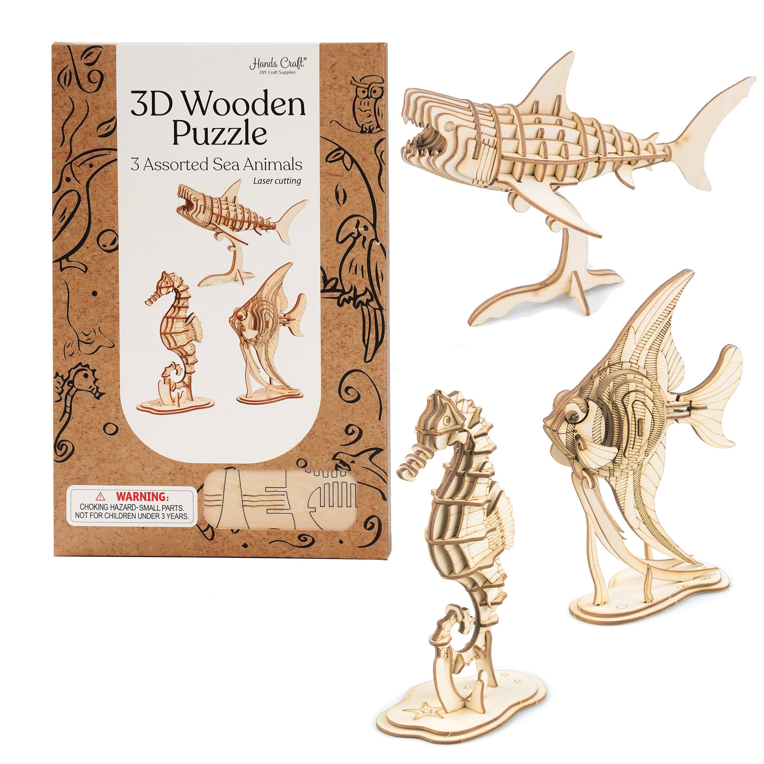 Hands Craft 3D Wooden Puzzle Bundle | Sea Animals (3-Pack) – Hands