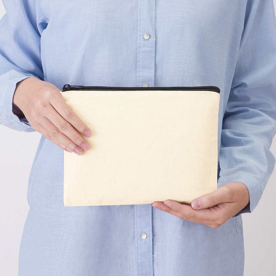 キャンバスフラットポーチ(M) ナチュラル【最安値192円】｜ノベルティ