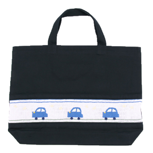 レッスン 手刺繍 スモッキング レッスンバッグ マチつき 紺色 布製