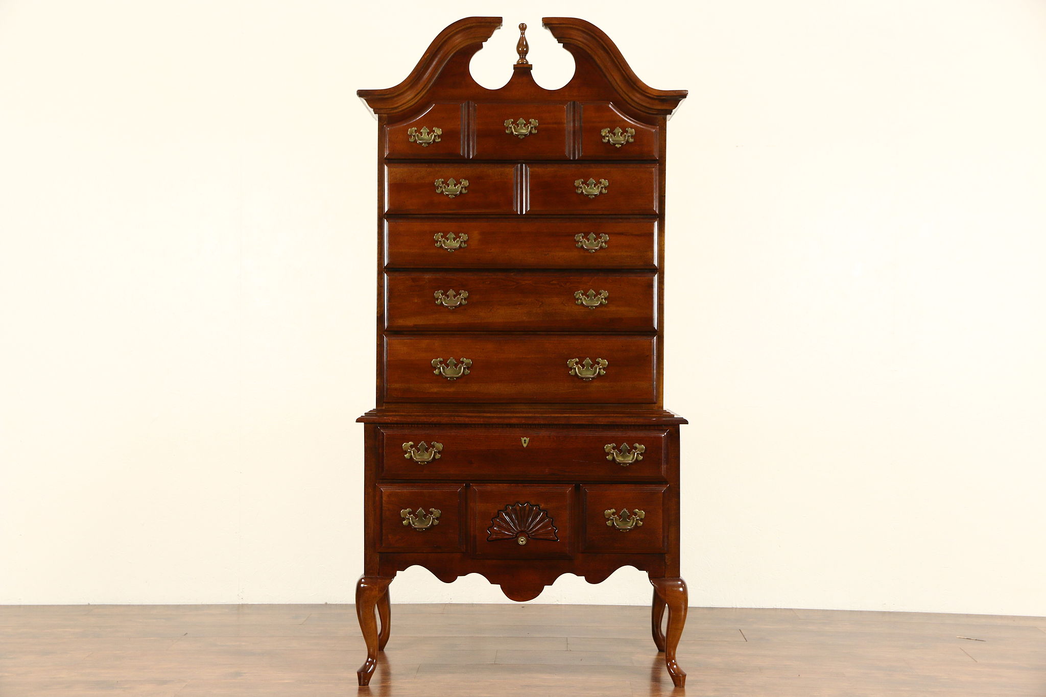 Cherry Vintage Traditional Tall Chest on Chest or Highboy, Signed