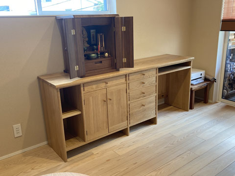 楢（ナラ） 収納棚兼書斎机：ダイニングテーブルや手作り家具の