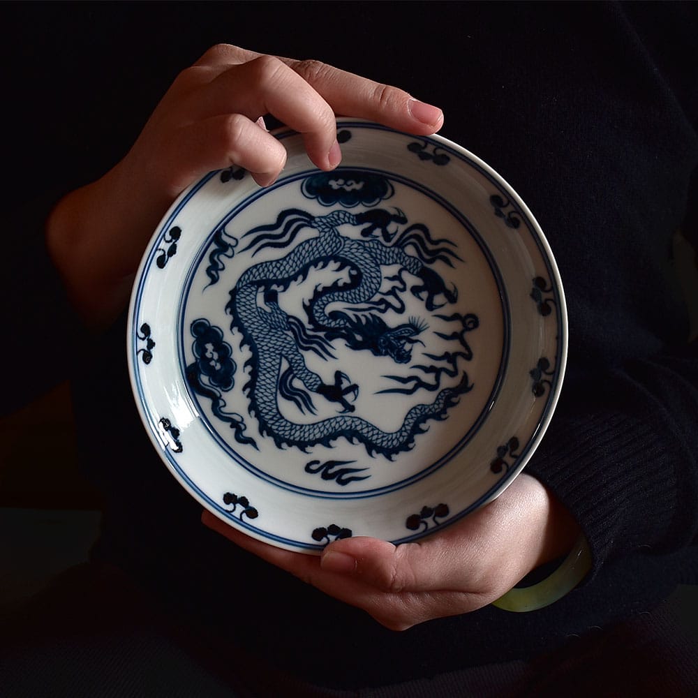 全手工手繪元青花龍紋壺承_Hey China