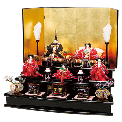 人形の平安大新 / 【ひな人形】【五人・三段飾り】黄金色の屏風に存在