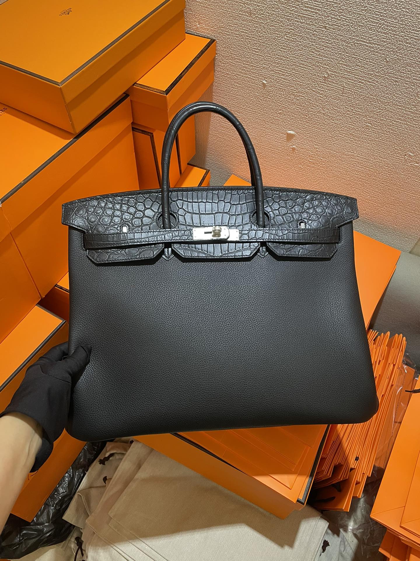 エルメス バーキン 40cm タッチ 黒(ブラック) トゴ/クロコダイル