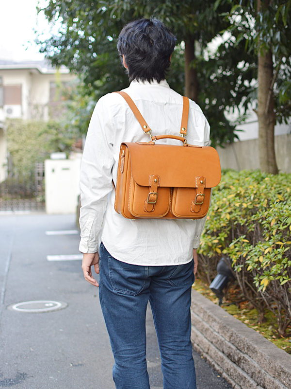 便利なダブルポケット付きのハードレザービジネス3wayバッグ / 革鞄の