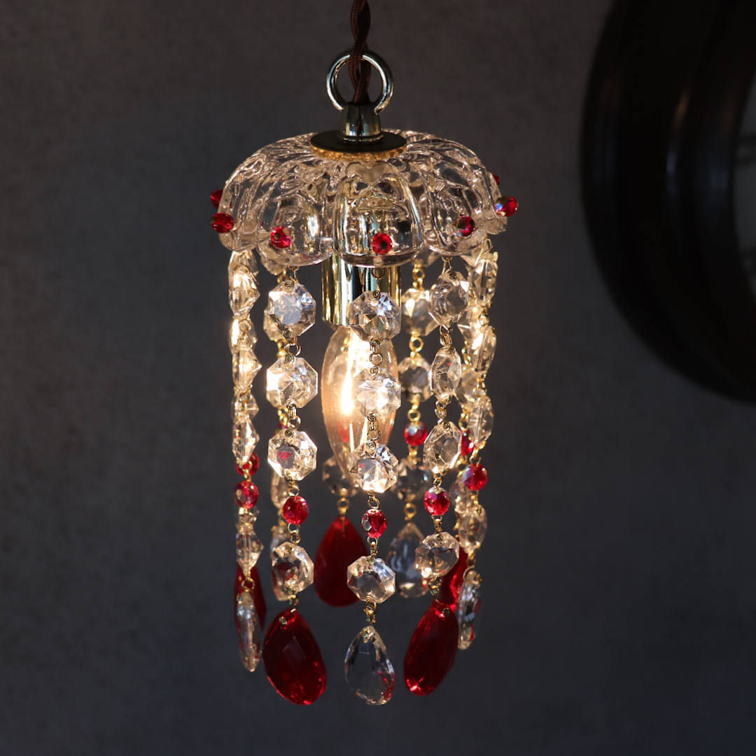 ヴィンテージミニシャンデリアプリズムペンダントライト【レッド