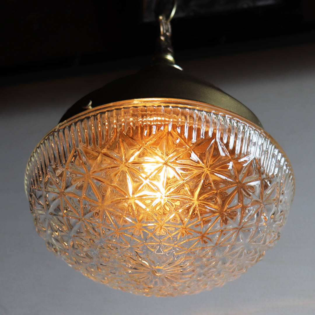 USAヴィンテージラウンドガラスシェードペンダントライト幾何学模様